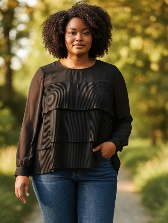 J. Jill Tops - J. Jill Black Layered Pleated Blouse